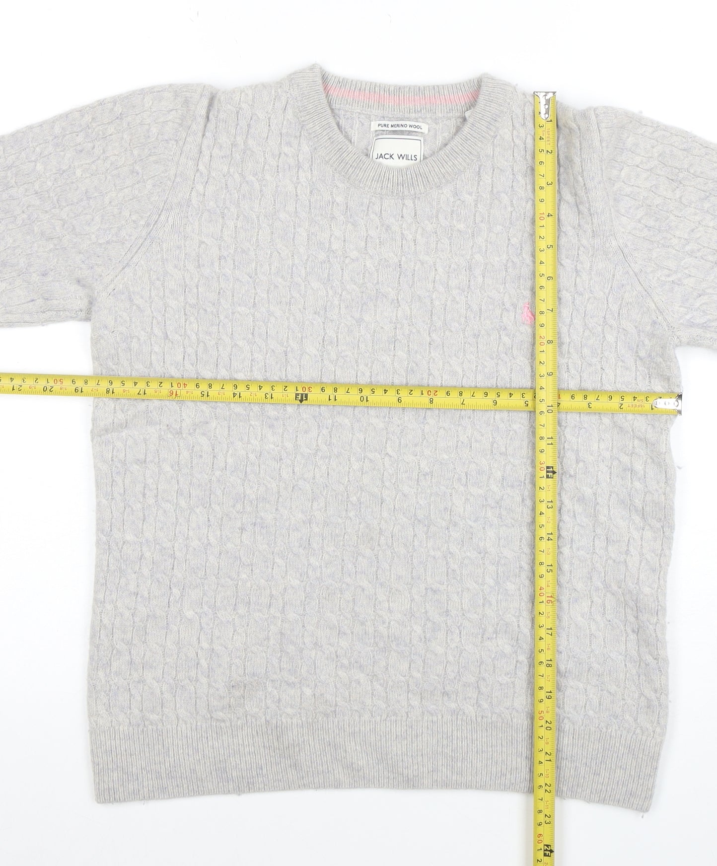 Jack Wills Womens Grey Cable-Knit Merino Wool Jumper Size 16