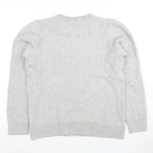 Jack Wills Womens Grey Cable-Knit Merino Wool Jumper Size 16