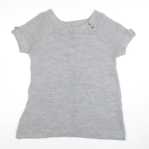 Evie Women Grey Size 12 Short Sleeve Knit Pullover Jumper