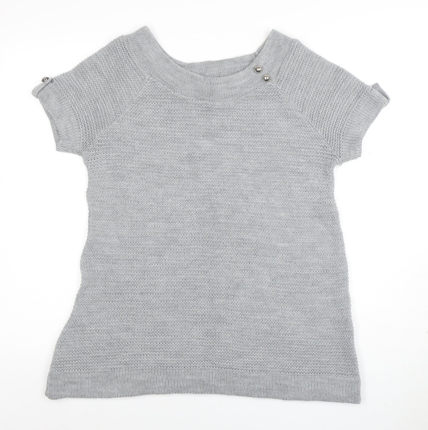 Evie Women Grey Size 12 Short Sleeve Knit Pullover Jumper