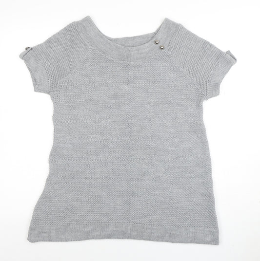 Evie Women Grey Size 12 Short Sleeve Knit Pullover Jumper