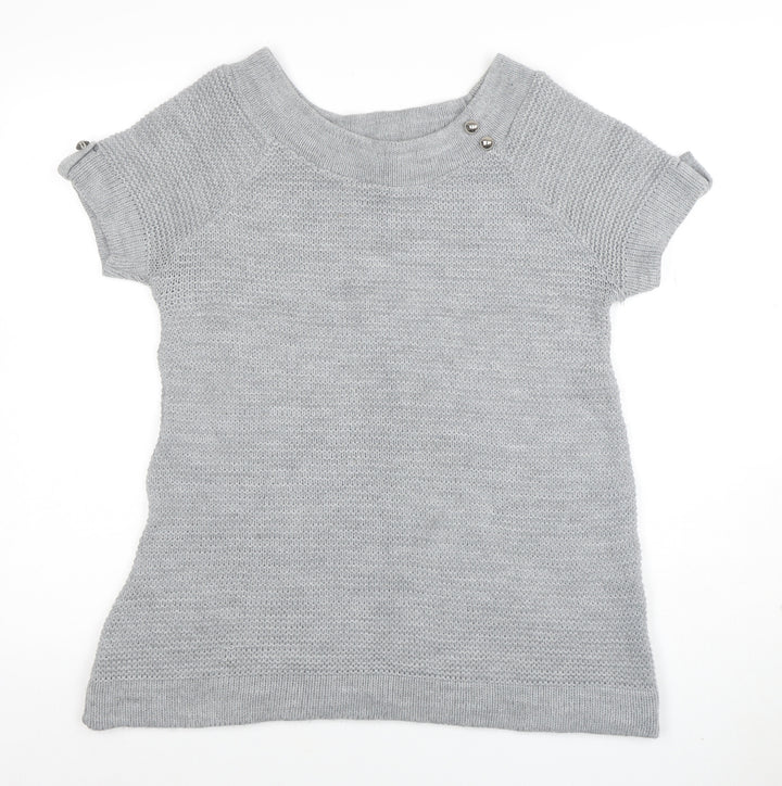 Evie Women Grey Size 12 Short Sleeve Knit Pullover Jumper
