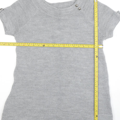 Evie Women Grey Size 12 Short Sleeve Knit Pullover Jumper