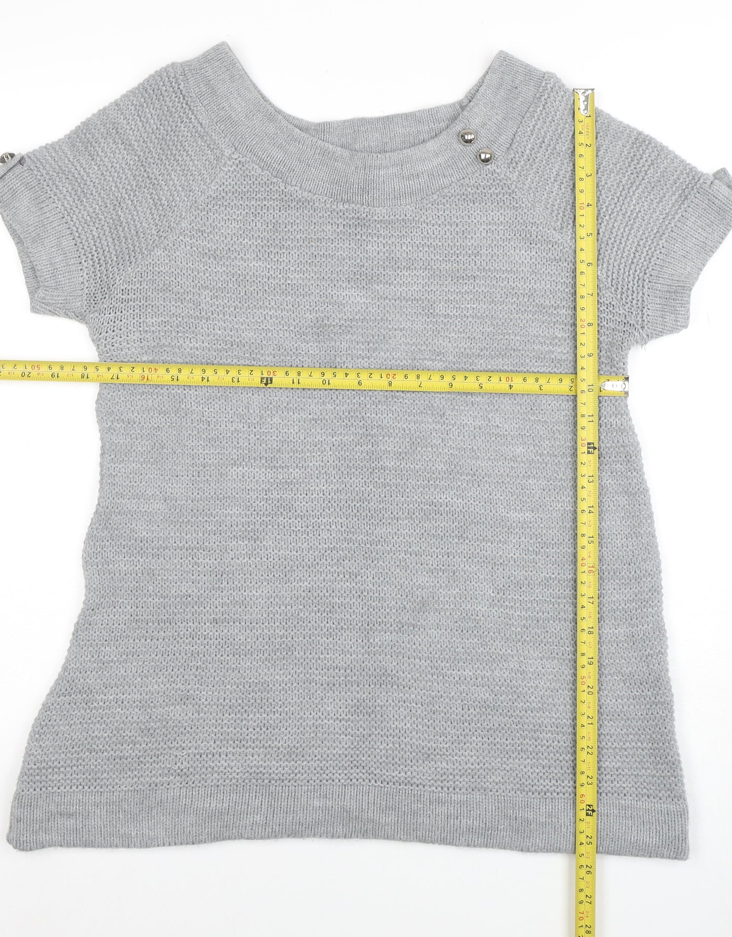 Evie Women Grey Size 12 Short Sleeve Knit Pullover Jumper
