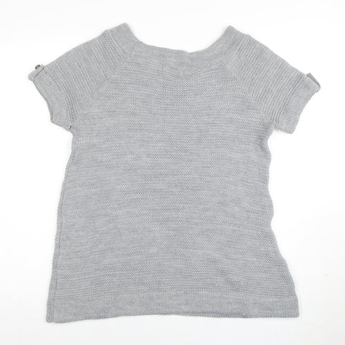 Evie Women Grey Size 12 Short Sleeve Knit Pullover Jumper