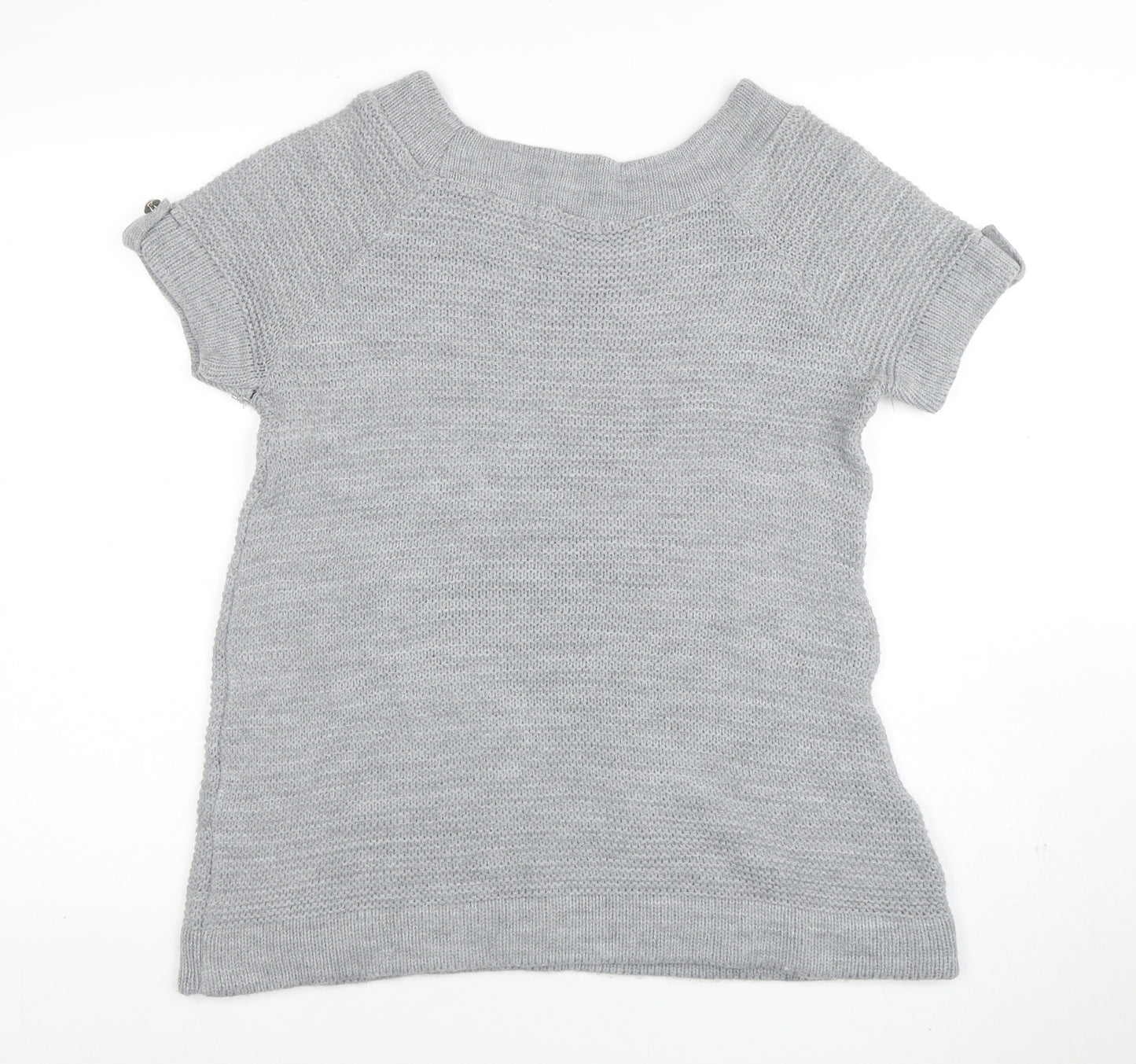 Evie Women Grey Size 12 Short Sleeve Knit Pullover Jumper