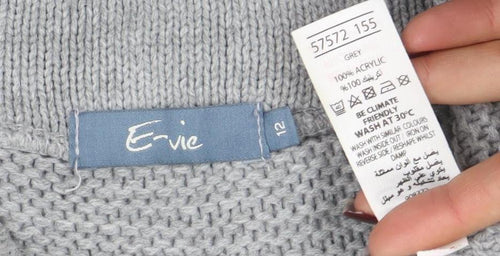 Evie Women Grey Size 12 Short Sleeve Knit Pullover Jumper