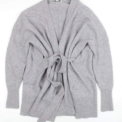 Whistles Women Grey Merino Wool Belted Cardigan Size S