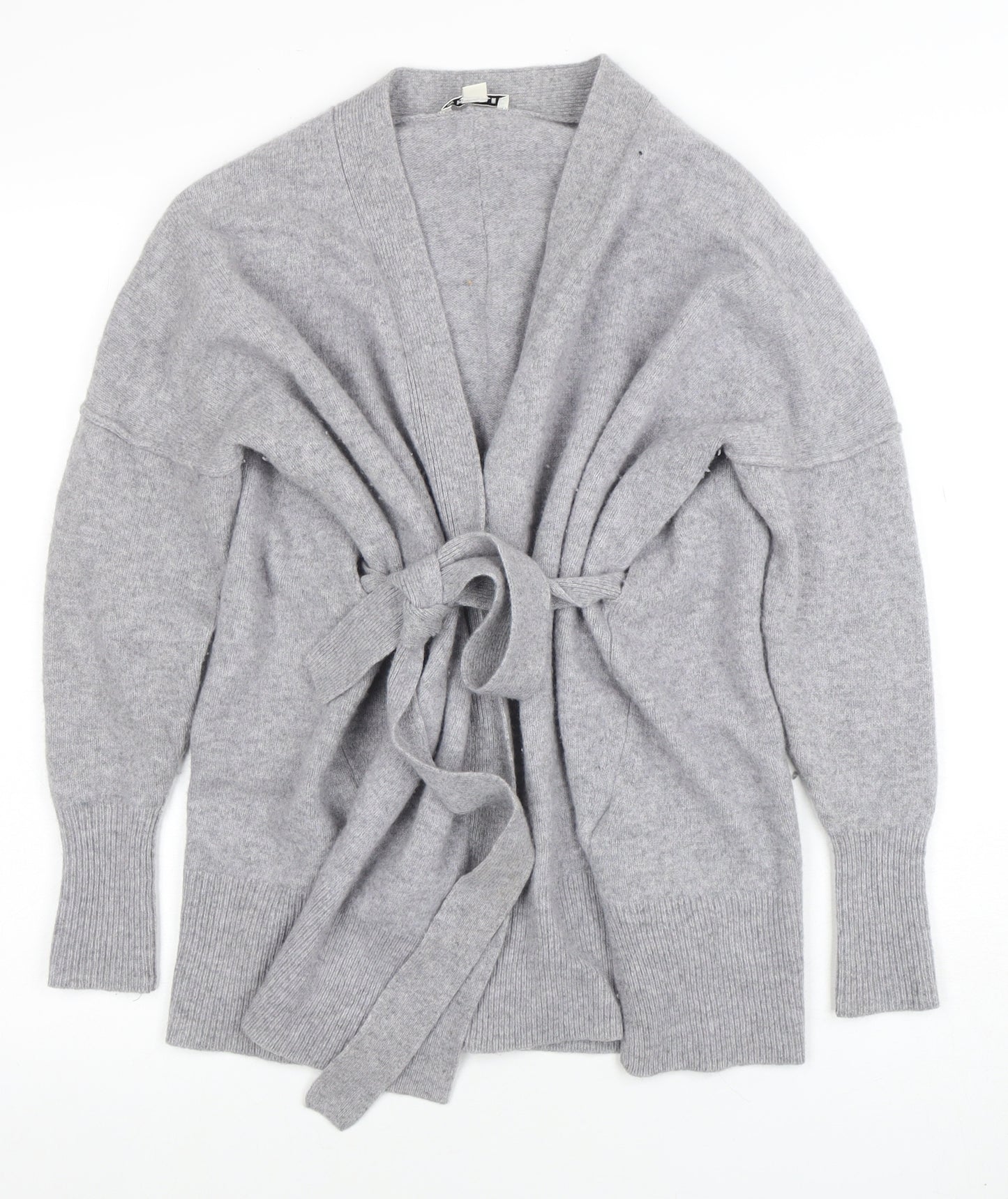Whistles Women Grey Merino Wool Belted Cardigan Size S