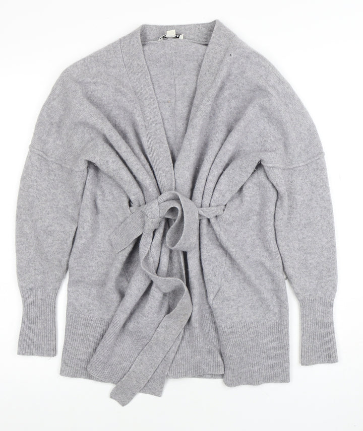 Whistles Women Grey Merino Wool Belted Cardigan Size S