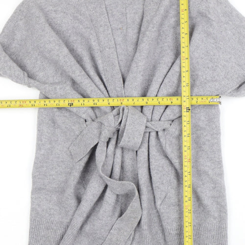 Whistles Women Grey Merino Wool Belted Cardigan Size S