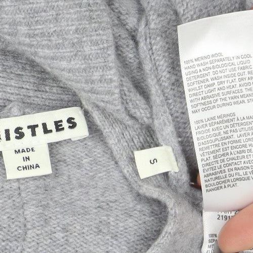 Whistles Women Grey Merino Wool Belted Cardigan Size S