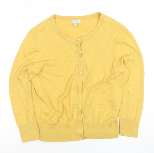 Hobbs Women Yellow Cotton Crew Neck Cardigan UK 12