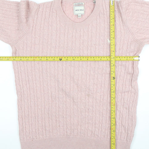 Jack Wills Women's Pink Merino Wool Cable-Knit Jumper Size 16