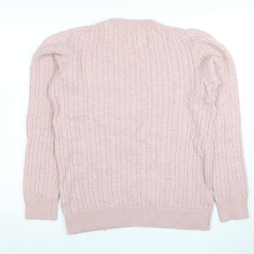 Jack Wills Women's Pink Merino Wool Cable-Knit Jumper Size 16