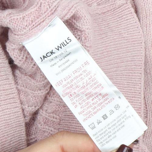 Jack Wills Women's Pink Merino Wool Cable-Knit Jumper Size 16