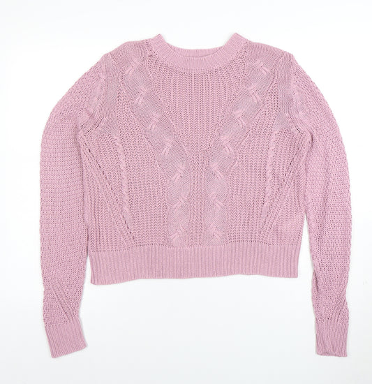 Jacqueline de Yong Women Pink Cable-Knit Jumper M Classic Crew Neck