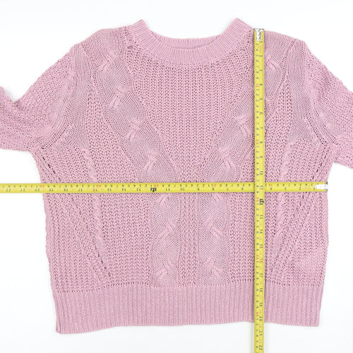 Jacqueline de Yong Women Pink Cable-Knit Jumper M Classic Crew Neck