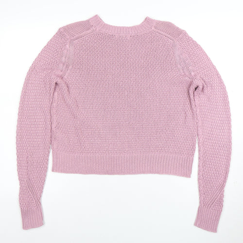 Jacqueline de Yong Women Pink Cable-Knit Jumper M Classic Crew Neck