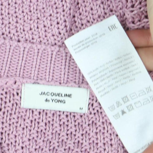 Jacqueline de Yong Women Pink Cable-Knit Jumper M Classic Crew Neck