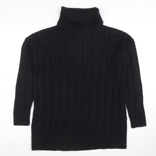 French Connection Womens Black XS Cable Knit Roll Neck Jumper