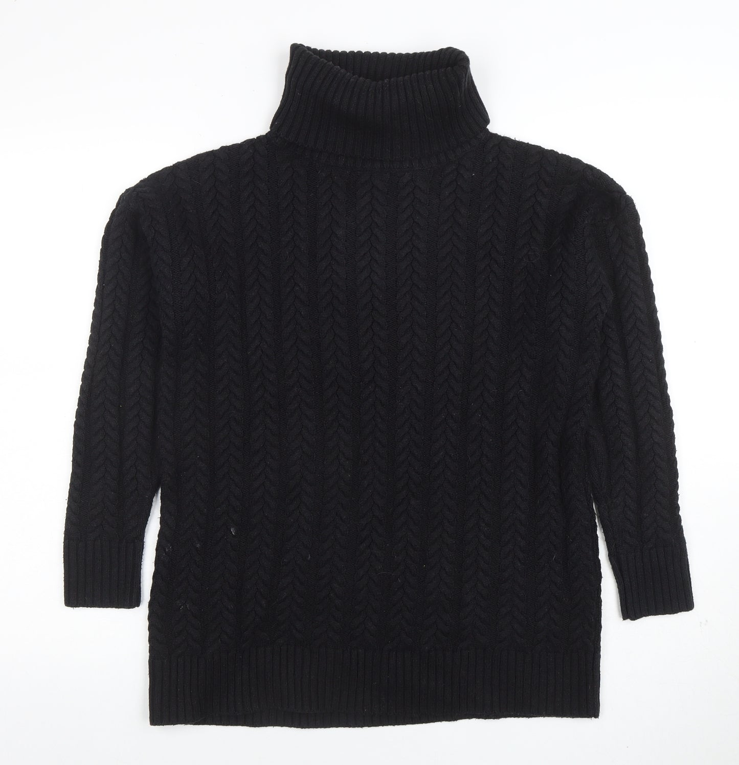 French Connection Womens Black XS Cable Knit Roll Neck Jumper