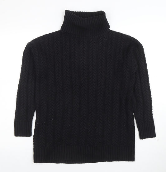 French Connection Womens Black XS Cable Knit Roll Neck Jumper