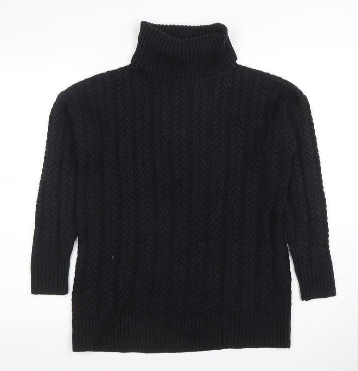 French Connection Womens Black XS Cable Knit Roll Neck Jumper