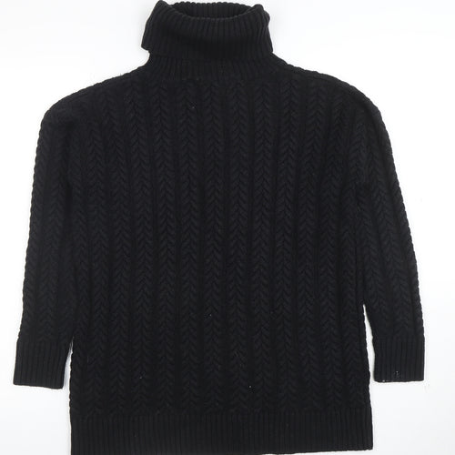 French Connection Womens Black XS Cable Knit Roll Neck Jumper