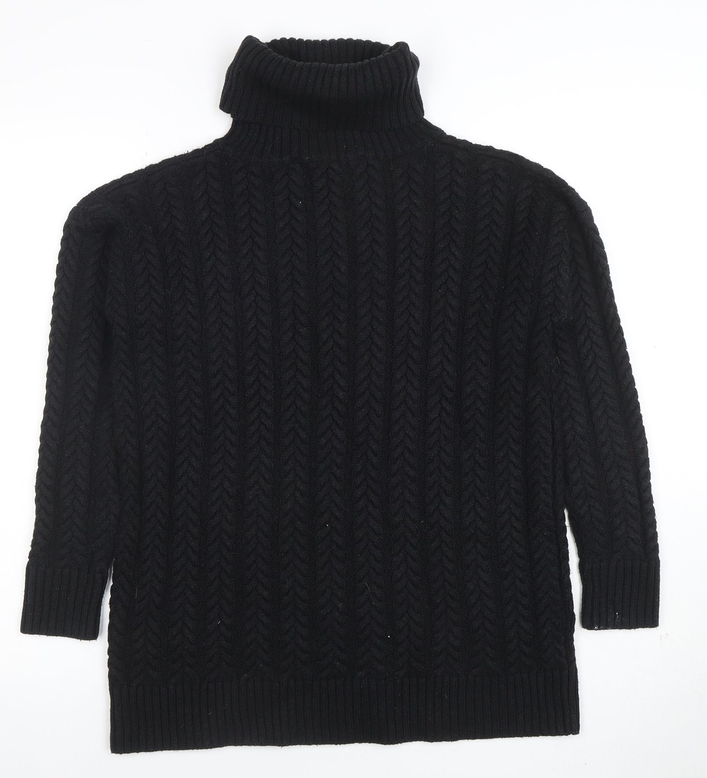 French Connection Womens Black XS Cable Knit Roll Neck Jumper