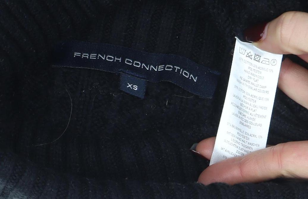 French Connection Womens Black XS Cable Knit Roll Neck Jumper