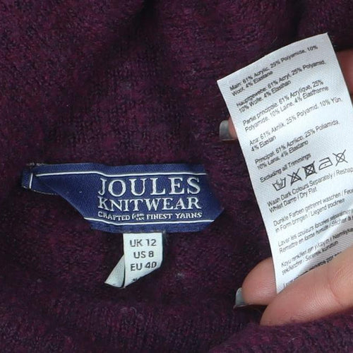 Joules Women's Purple Roll Neck Wool Alpaca Blend Relaxed Jumper Size 12