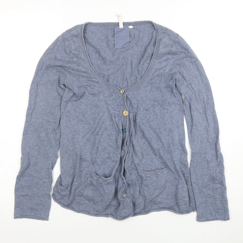 White Stuff Women's Blue Cotton Modal Scoop Neck Cardigan Size 8