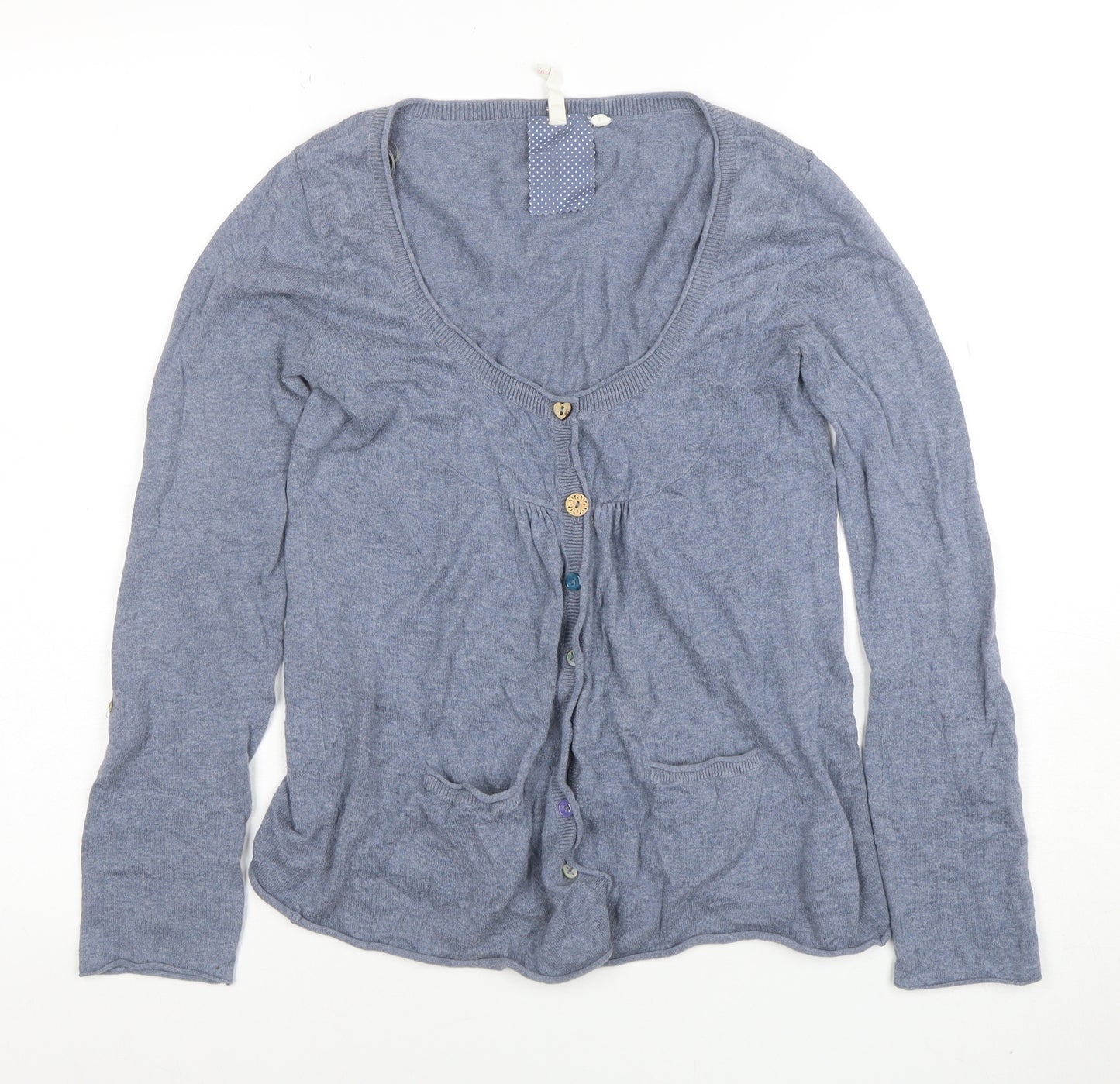 White Stuff Women's Blue Cotton Modal Scoop Neck Cardigan Size 8