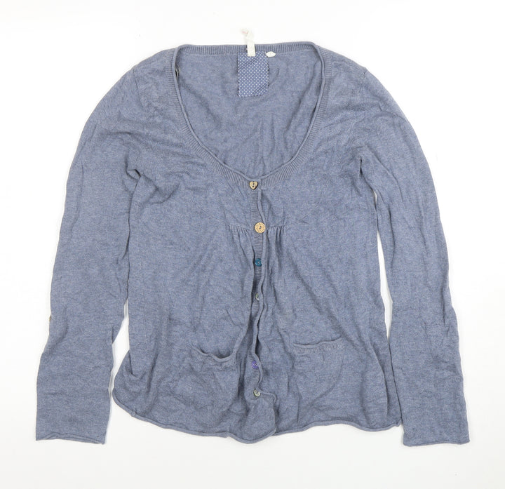 White Stuff Women's Blue Cotton Modal Scoop Neck Cardigan Size 8