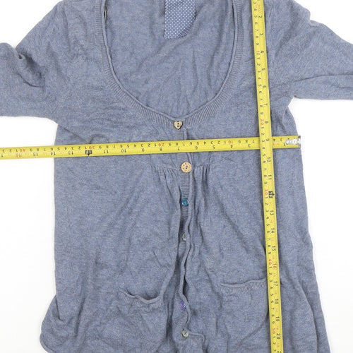 White Stuff Women's Blue Cotton Modal Scoop Neck Cardigan Size 8