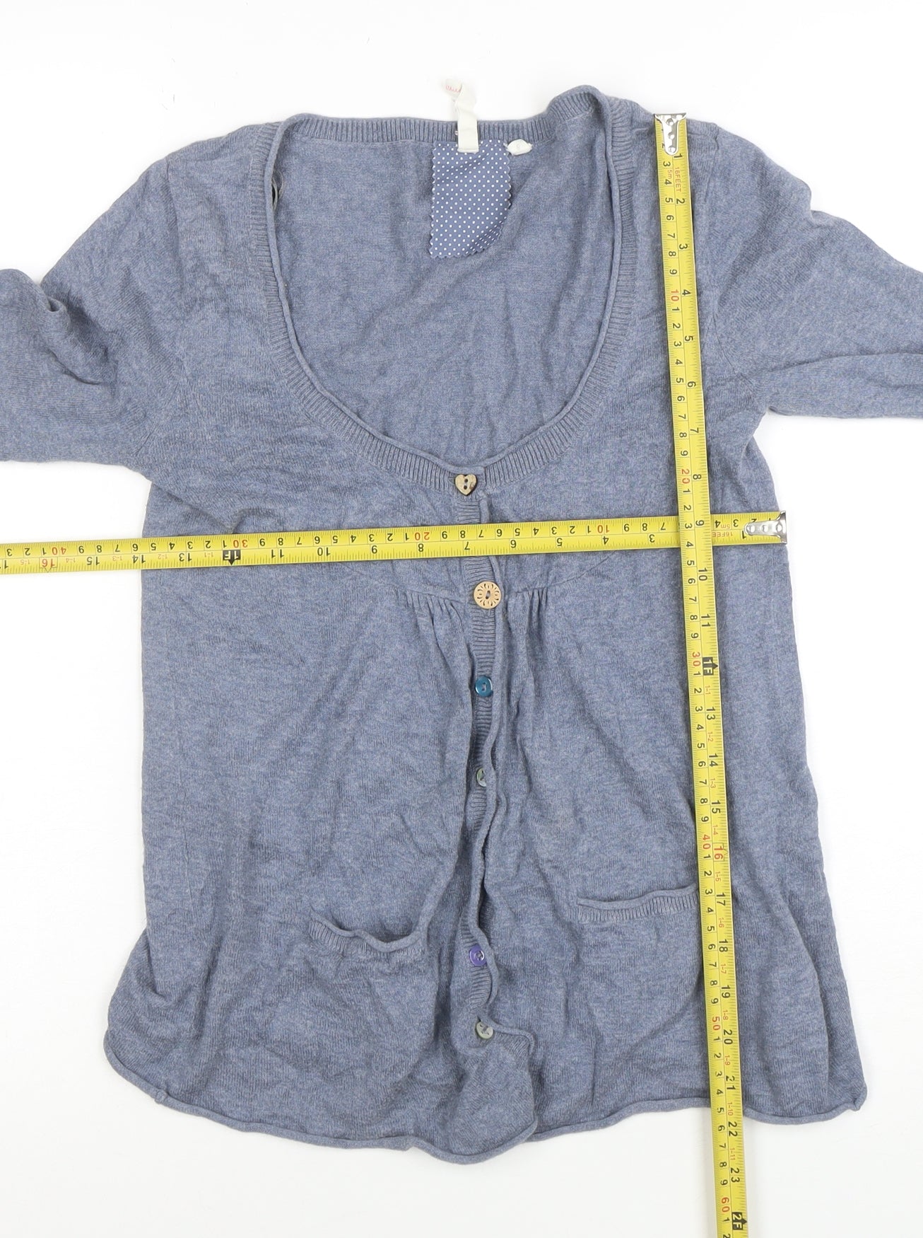 White Stuff Women's Blue Cotton Modal Scoop Neck Cardigan Size 8