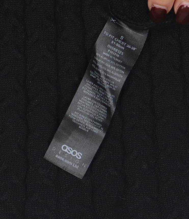 ASOS Men’s Black Cable-Knit Mock Neck Jumper Size S