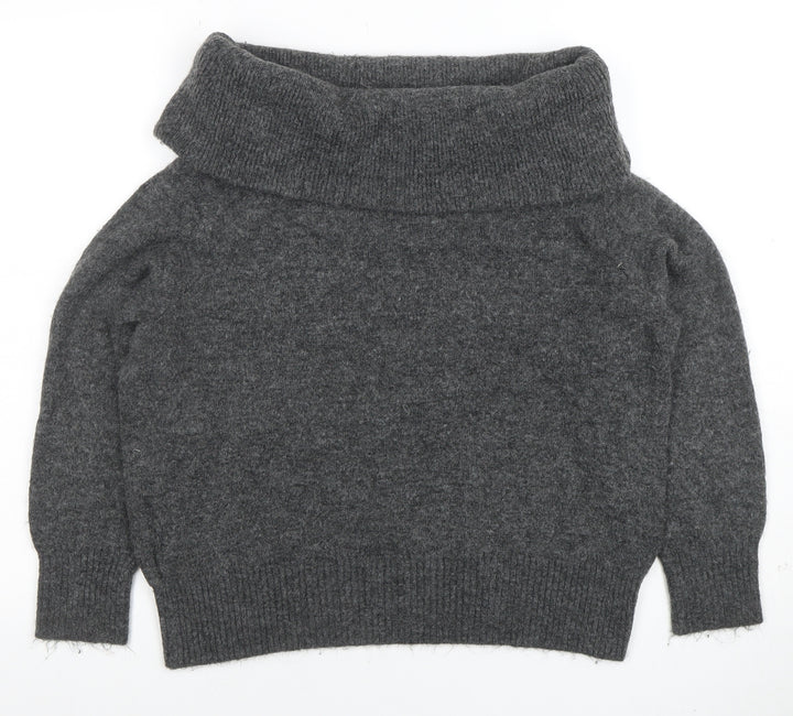H&M Women Grey Cowl Neck Long Sleeve Jumper Size S Wool Blend Knit