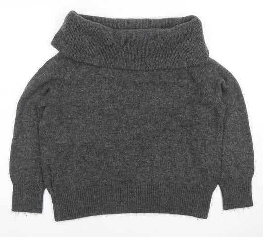 H&M Women Grey Cowl Neck Long Sleeve Jumper Size S Wool Blend Knit