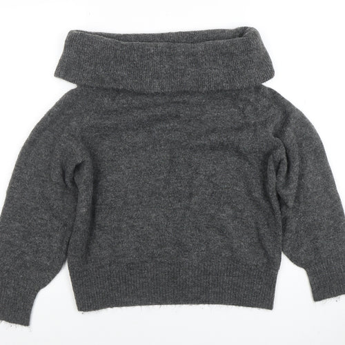 H&M Women Grey Cowl Neck Long Sleeve Jumper Size S Wool Blend Knit