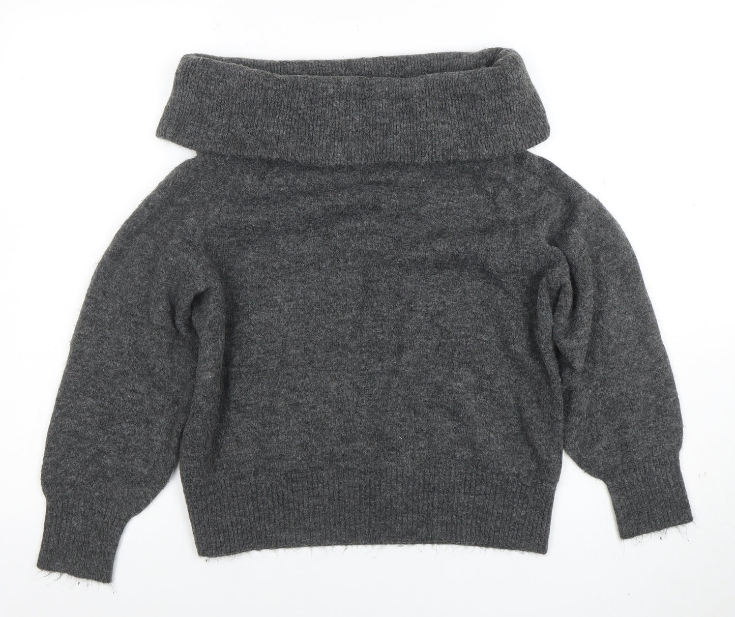 H&M Women Grey Cowl Neck Long Sleeve Jumper Size S Wool Blend Knit