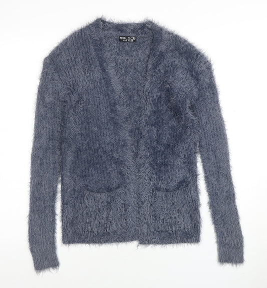 Select Womens Grey Furry Knit Open Cardigan Size 10