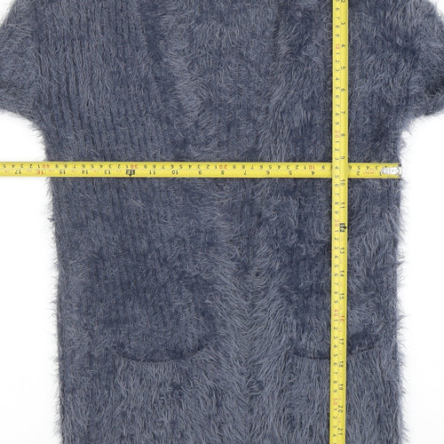 Select Womens Grey Furry Knit Open Cardigan Size 10
