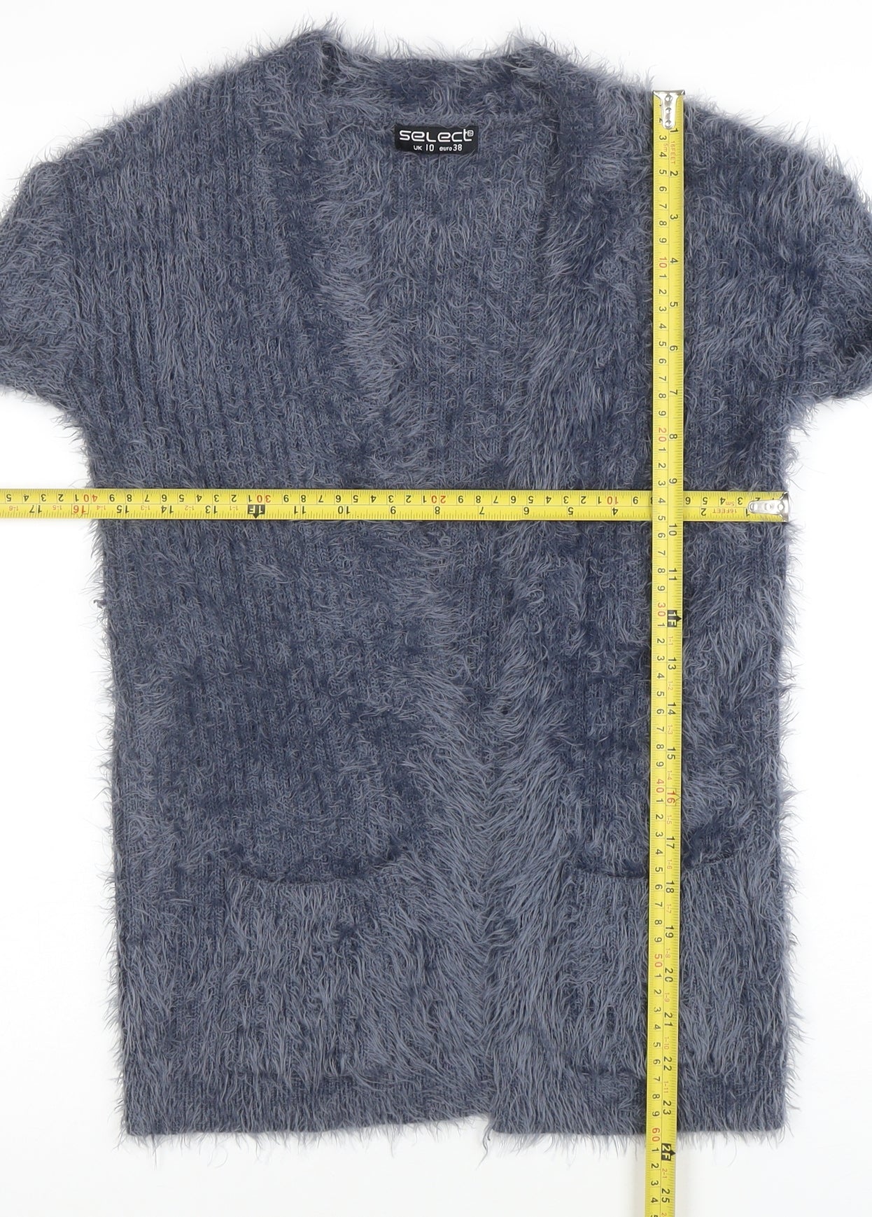 Select Womens Grey Furry Knit Open Cardigan Size 10