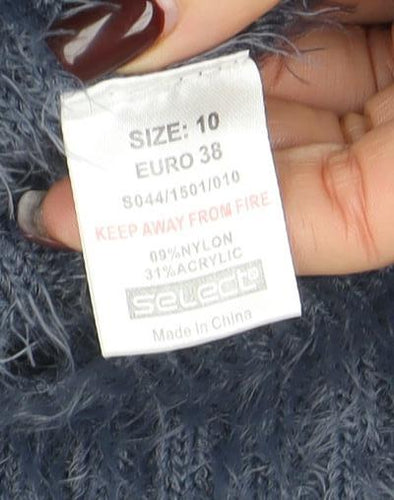 Select Womens Grey Furry Knit Open Cardigan Size 10