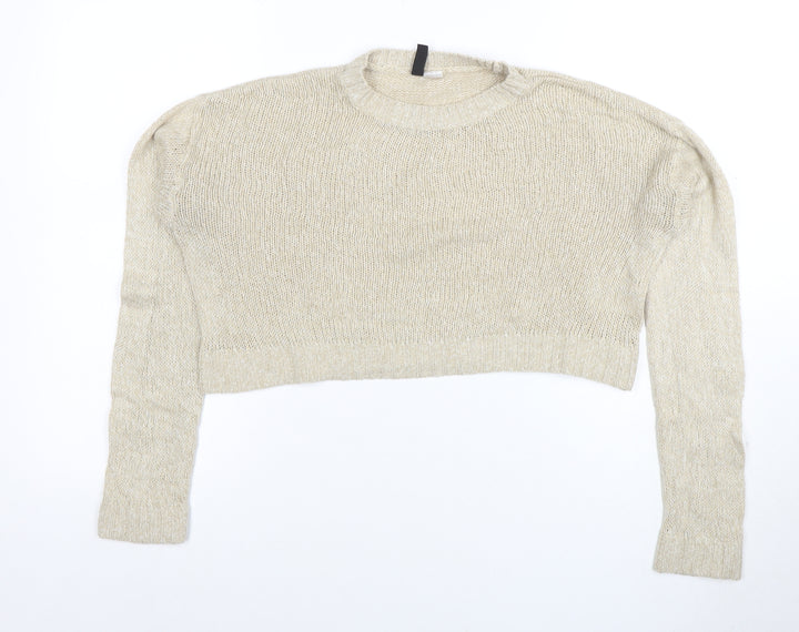 H&M Divided Women Beige Knit Pullover Jumper Size S Acrylic Long Sleeve