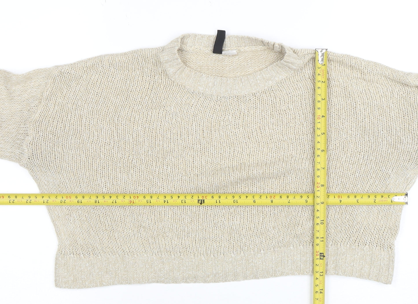 H&M Divided Women Beige Knit Pullover Jumper Size S Acrylic Long Sleeve