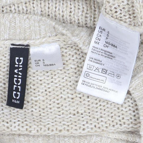 H&M Divided Women Beige Knit Pullover Jumper Size S Acrylic Long Sleeve