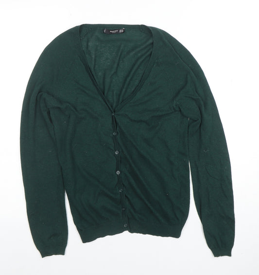 Mango Women’s Green V-Neck Button Cardigan XS Cotton Blend